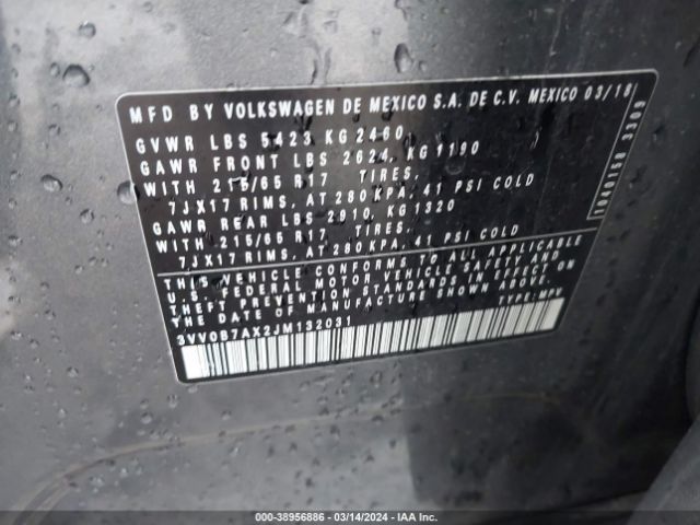 3VV0B7AX2JM132031 Volkswagen Tiguan 2.0t S