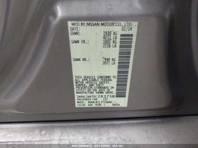 1N4AL3AP7EC283758 Nissan Altima 2.5/2.5 S/2.5 Sl/2.5 Sv