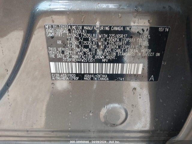 Toyota RAV4 LE 2015 2T3BFREV4FW251351 Image 9