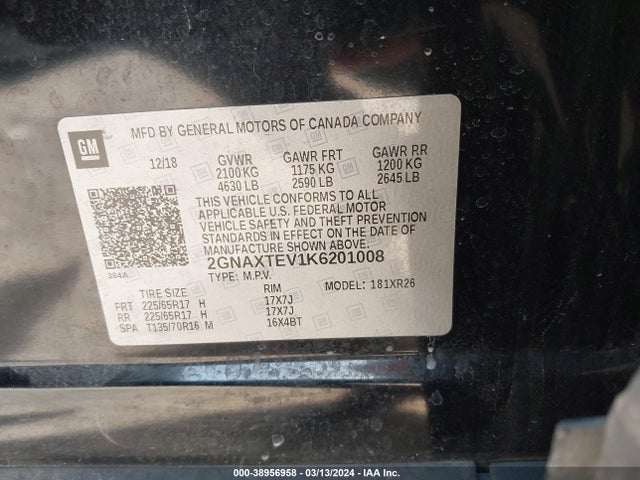 Chevrolet EQUINOX LT 2019 2GNAXTEV1K6201008 Image 9