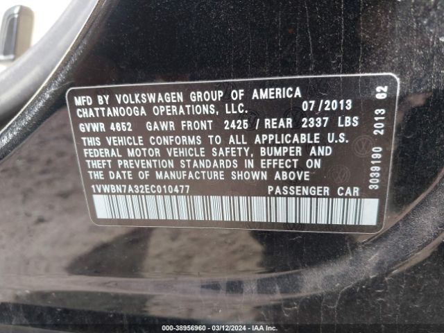 1VWBN7A32EC010477 Volkswagen Passat 2.0l Tdi Se