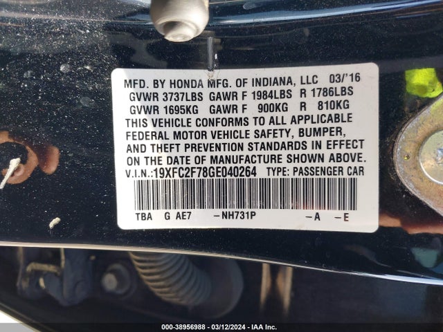 Honda CIVIC EX 2016 19XFC2F78GE040264 Image 9