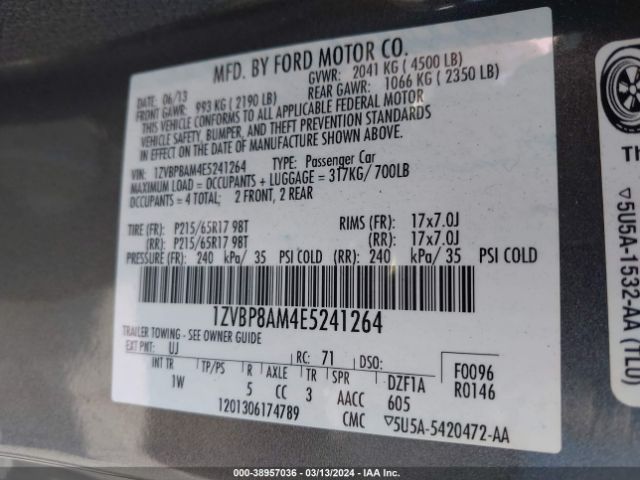 1ZVBP8AM4E5241264 Ford Mustang V6