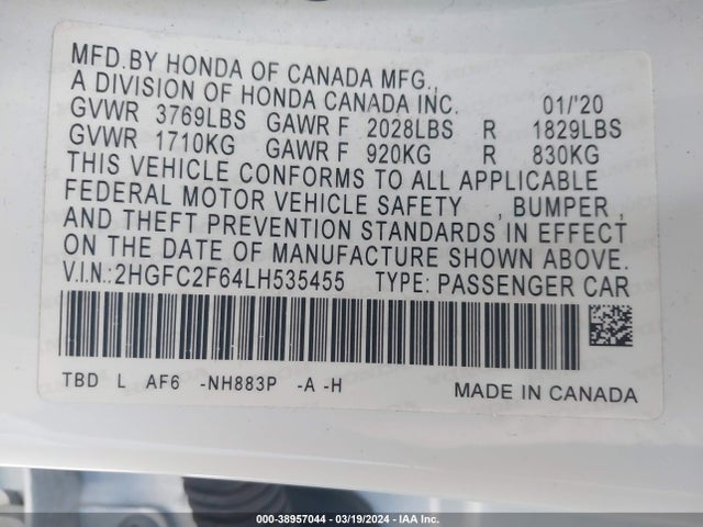 Honda Civic Lx 2020 2HGFC2F64LH535455 Image 9