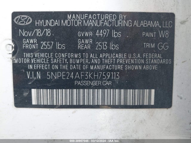 Hyundai SONATA SE 2019 5NPE24AF3KH759113 Image 9