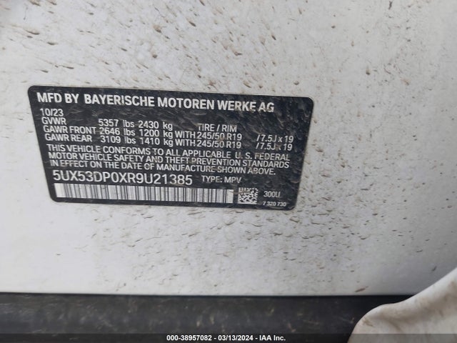 BMW X3 Xdrive30i 2024 5UX53DP0XR9U21385 Image 9