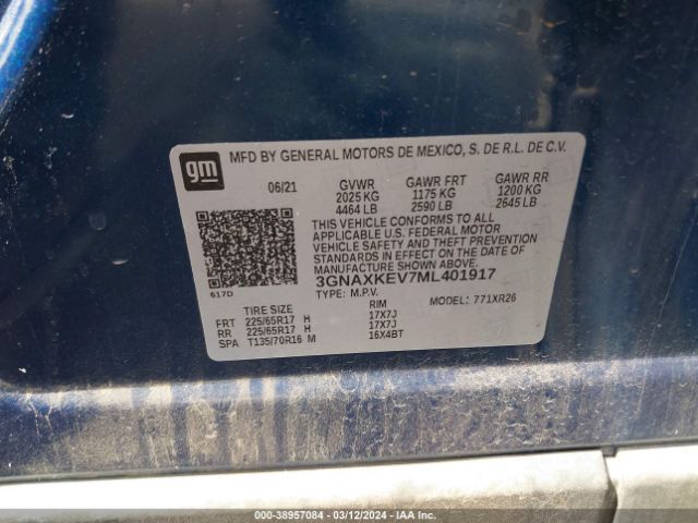 3GNAXKEV7ML401917 Chevrolet Equinox Fwd Lt