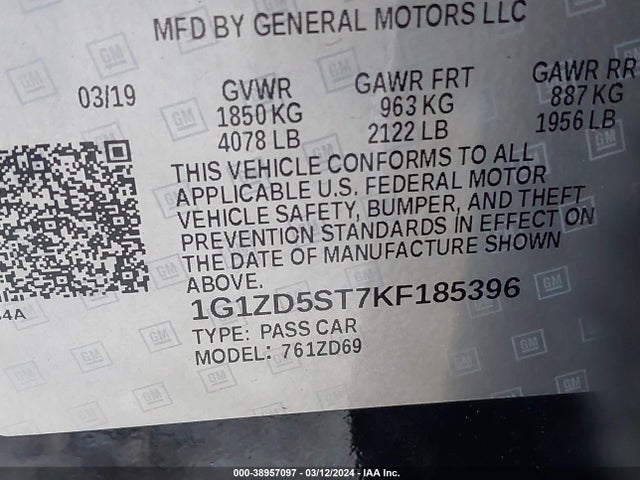 Chevrolet MALIBU LT 2019 1G1ZD5ST7KF185396 Image 9