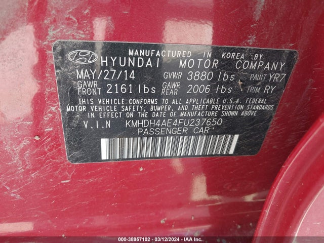 Hyundai ELANTRA SE 2015 KMHDH4AE4FU237650 Image 9
