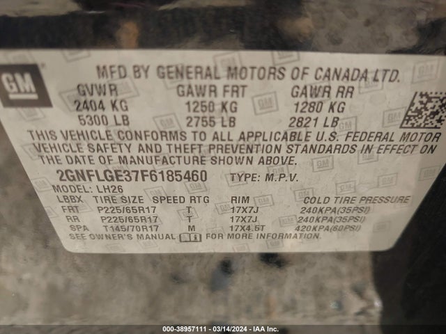 Chevrolet Equinox 2lt 2015 2GNFLGE37F6185460 Image 9