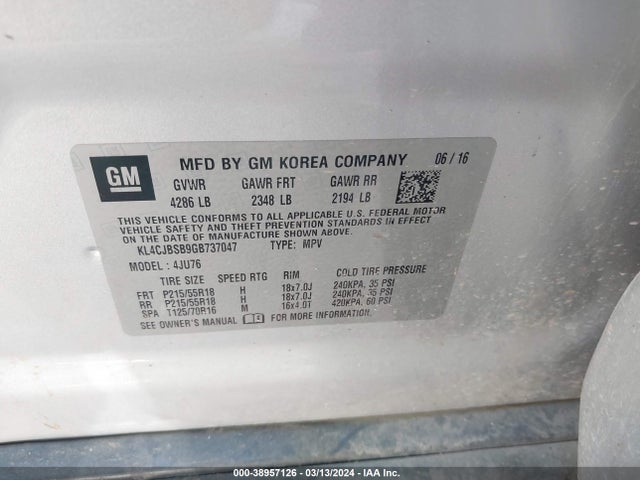 KL4CJBSB9GB737047 Buick Encore Convenience