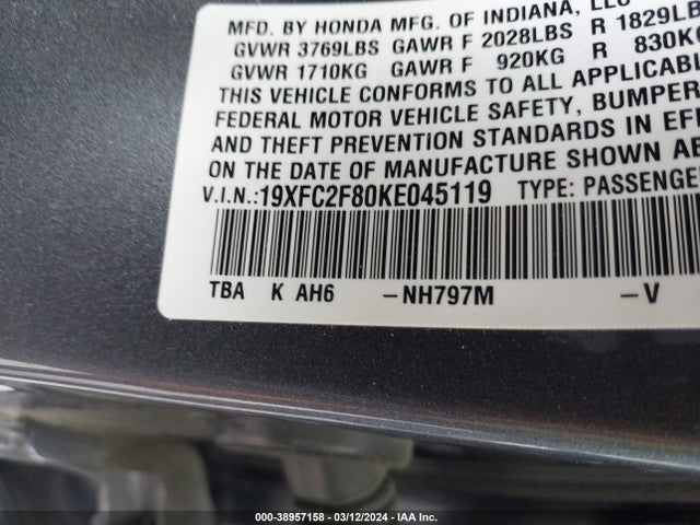 Honda Civic Sport 2019 19XFC2F80KE045119 Image 9
