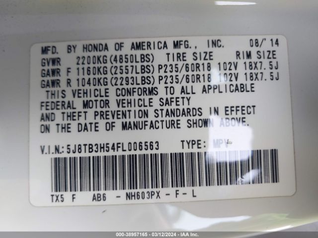 5J8TB3H54FL006563 Acura RDX