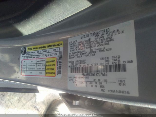3FA6P0CD9LR207663 Ford FUSION SEL