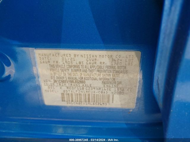 3N1CN8EV1ML852693 Nissan Versa Sv Xtronic Cvt