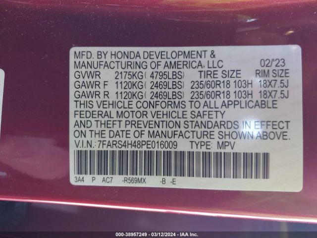 7FARS4H48PE016009 Honda Cr-v Ex Awd