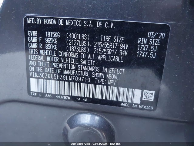 Honda HR-V LX 2020 3CZRU5H39LM709710 Image 9