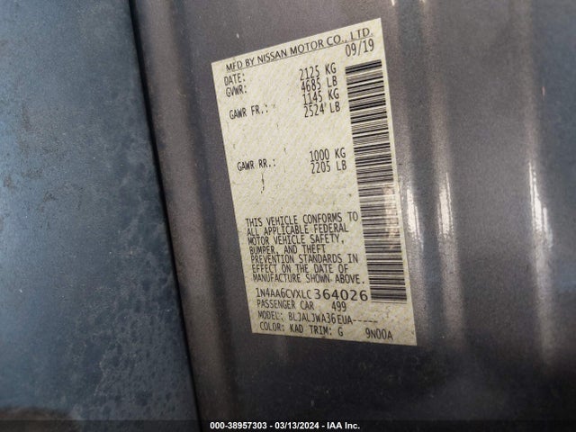 Nissan Maxima Sv Xtronic Cvt 2020 1N4AA6CVXLC364026 Image 9