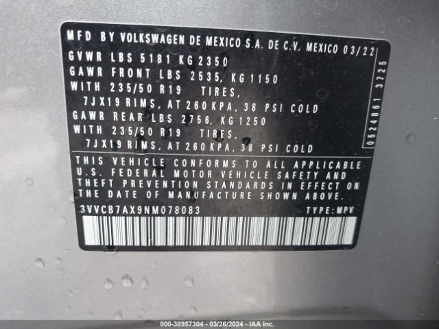 3VVCB7AX9NM078083 Volkswagen Tiguan Se R-line Black