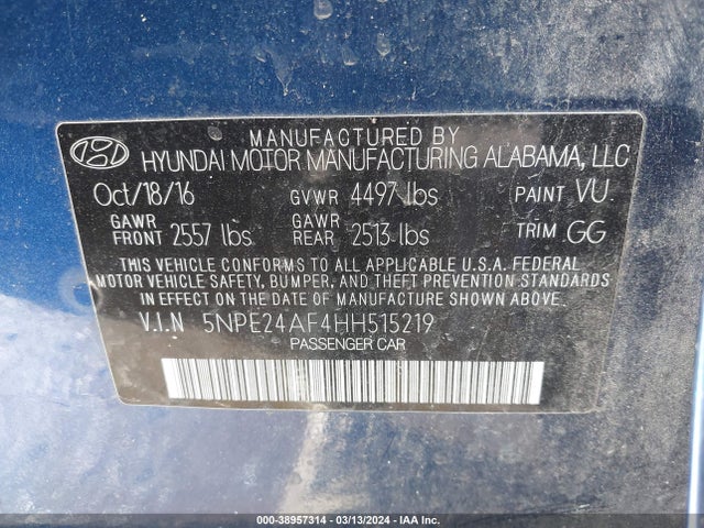 Hyundai Sonata 2017 5NPE24AF4HH515219 Image 9