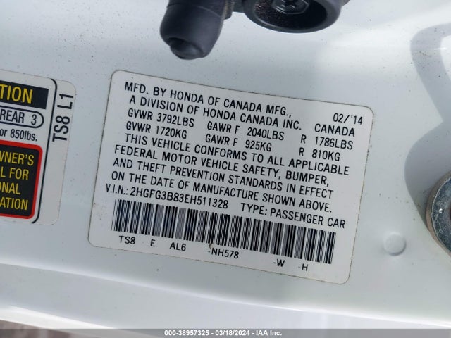 Honda CIVIC EX 2014 2HGFG3B83EH511328 Image 9