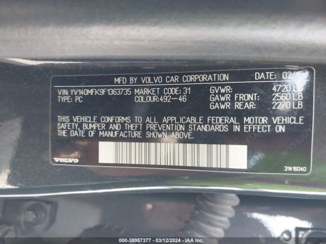 YV140MFK9F1363735 Volvo S60 T5 Premier
