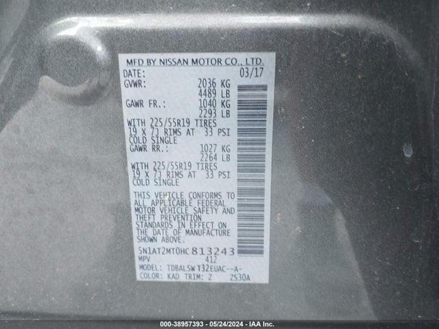 Nissan Rogue Sl 2017 5N1AT2MT0HC813243 Image 9