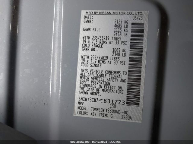 5N1BT3CB7PC831773 Nissan Rogue Sl Intelligent Awd