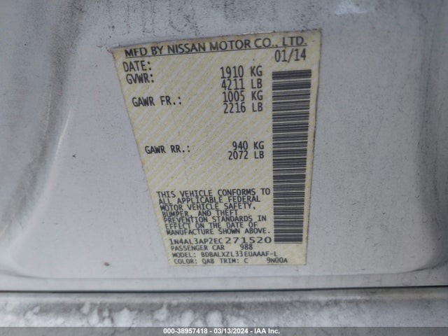 Nissan Altima 2.5 Sl 2014 1N4AL3AP2EC271520 Image 9