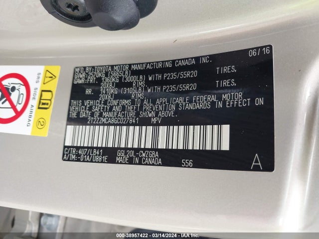 Lexus RX 350 2016 2T2ZZMCA8GC027841 Image 9