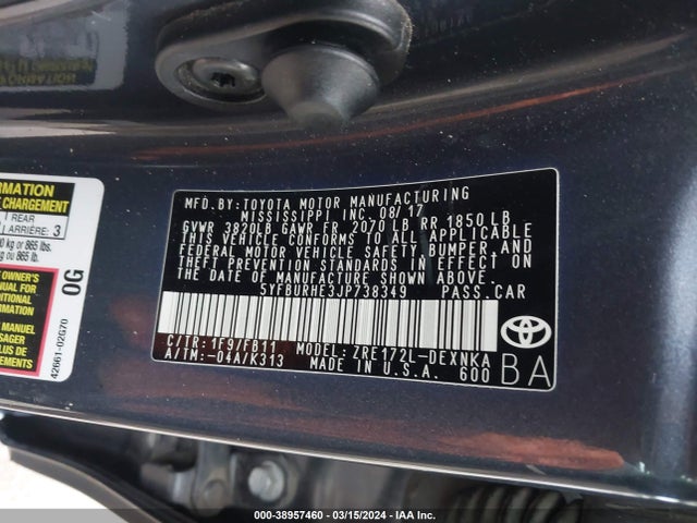 Toyota COROLLA LE 2018 5YFBURHE3JP738349 Image 9