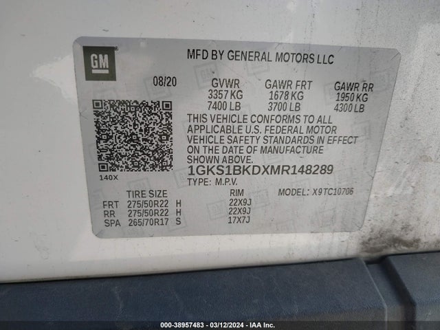 1GKS1BKDXMR148289 GMC Yukon 2wd Slt