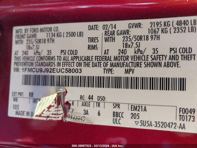 Ford Escape Titanium 2014 1FMCU9J92EUC58003 Image 9