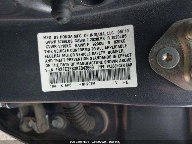19XFC2F83KE043669 Honda Civic Sport