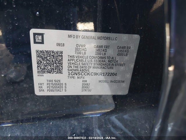 Chevrolet Tahoe Premier 2019 1GNSCCKC9KR172204 Image 9