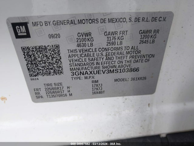 Chevrolet Equinox Awd Lt 2021 3GNAXUEV3MS103866 Image 9