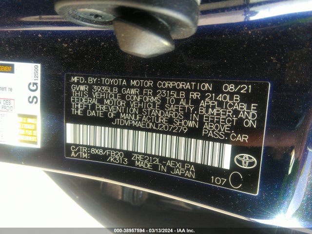Toyota COROLLA LE 2022 JTDVPMAE0NJ207279 Image 9