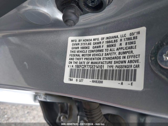 Honda CIVIC EX 2016 19XFC2F77GE214101 Image 9