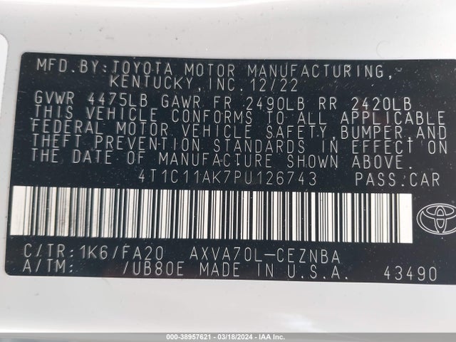 Toyota CAMRY LE 2023 4T1C11AK7PU126743 Image 9