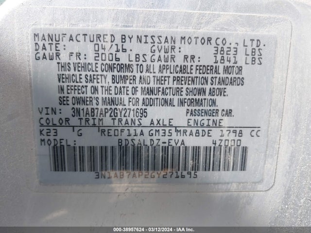 Nissan SENTRA SV 2016 3N1AB7AP2GY271695 Image 9