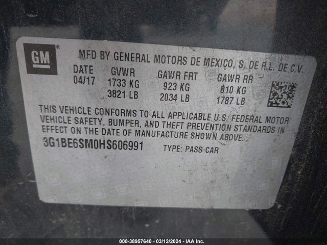 Chevrolet Cruze Lt Auto 2017 3G1BE6SM0HS606991 Image 9