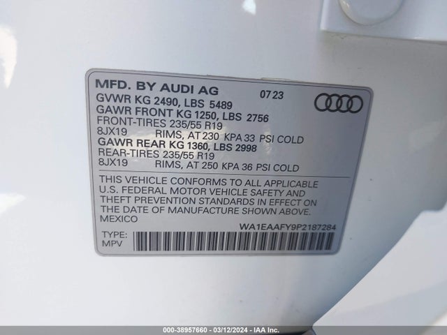 WA1EAAFY9P2187284 Audi Q5 Premium Plus 45 Tfsi S Line Quattro