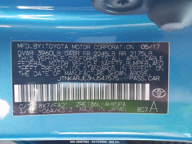 Toyota COROLLA IM 2017 JTNKARJE3HJ547575 Image 9