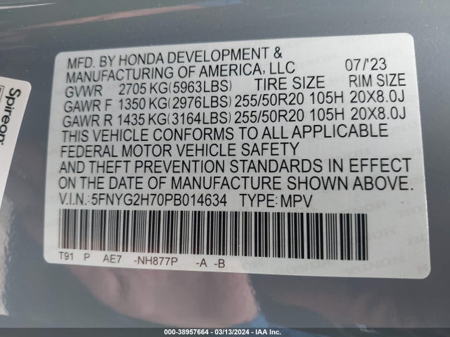 Honda Pilot 2wd Touring 2023 5FNYG2H70PB014634 Image 9