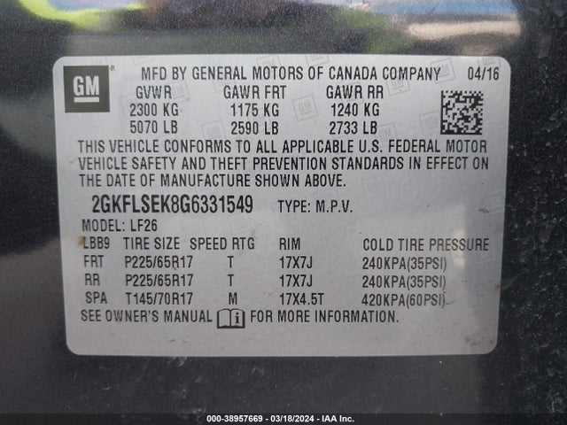 GMC Terrain Sle-1 2016 2GKFLSEK8G6331549 Image 9