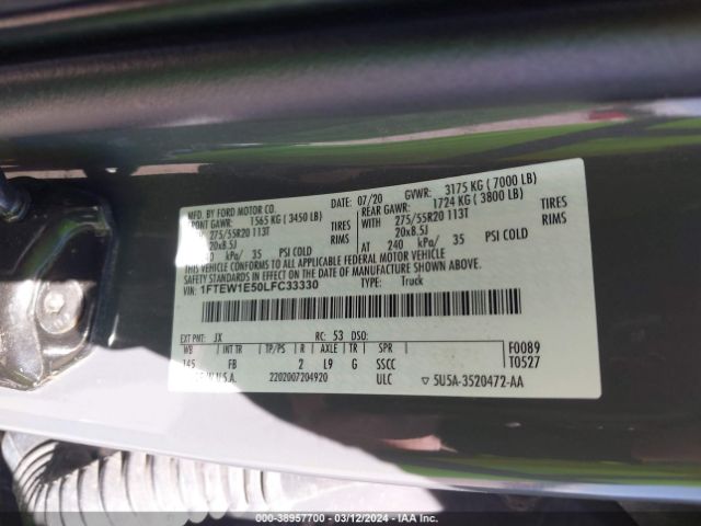 1FTEW1E50LFC33330 Ford F-150 Xlt