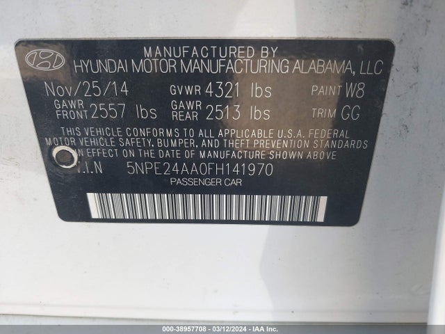 Hyundai SONATA ECO 2015 5NPE24AA0FH141970 Image 9