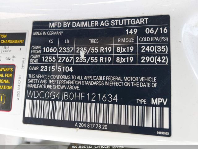 WDC0G4JB0HF121634 Mercedes-Benz GLC 300