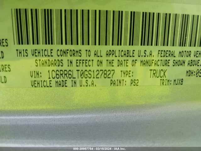 1C6RR6LT0GS127827 RAM 1500 Lone Star