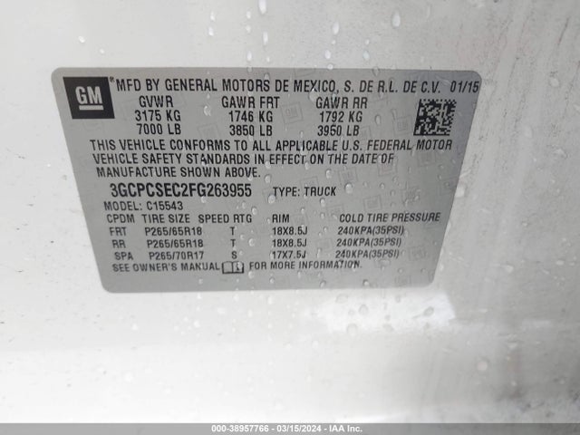 Chevrolet Silverado 1500 1lz 2015 3GCPCSEC2FG263955 Image 9